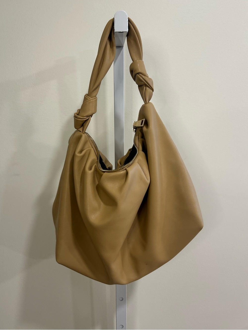 Mango Knotted-Handle Shoulder Hobo Bag - Tan